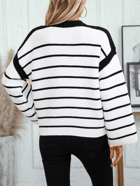 'Luna' Striped Crewneck Knit Sweater - Celes Fashion